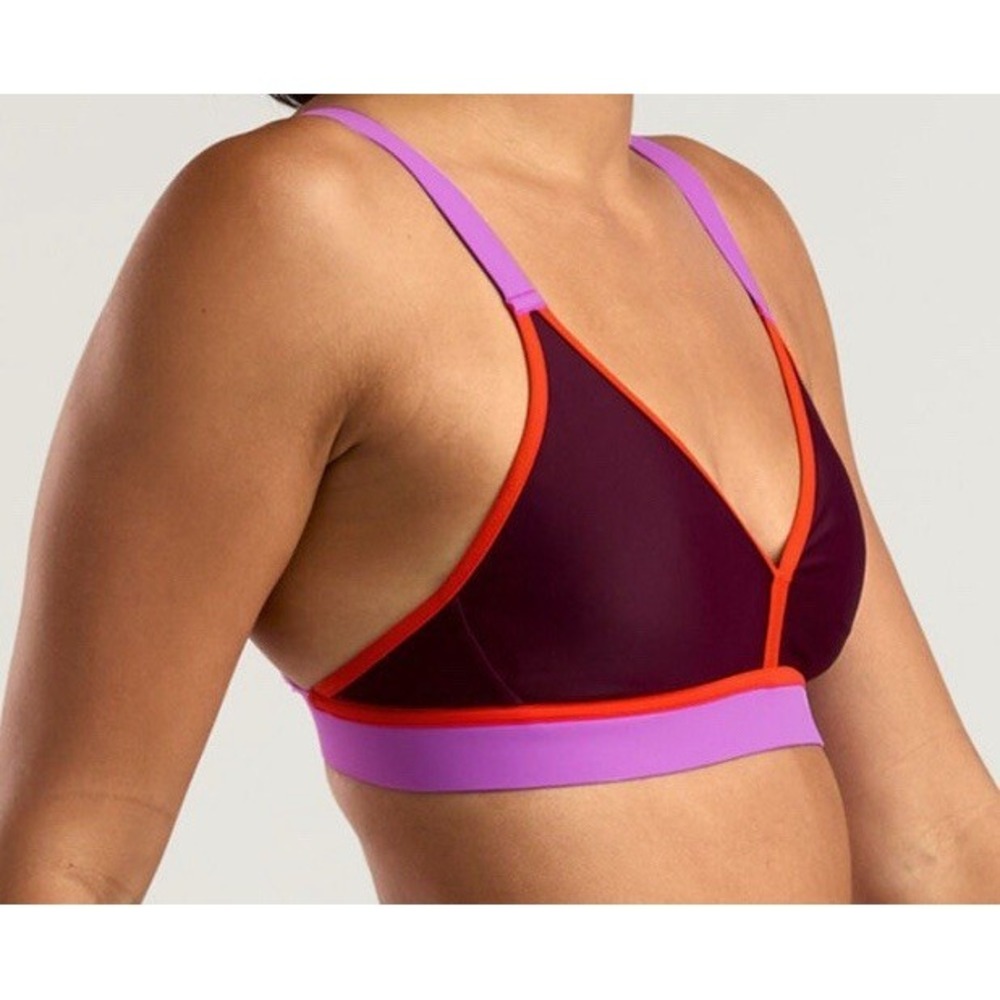 Title Nine Womens Montera Athletic Bikini Top Sz M Colorblock Swim Rich Fig Pink